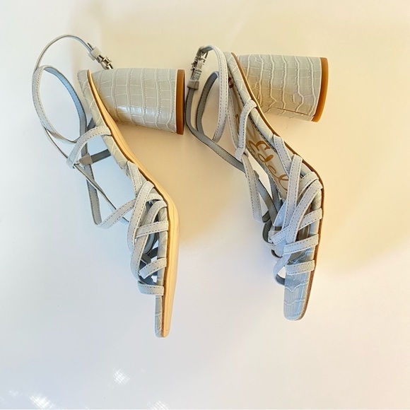 SAM EDELMAN Strappy Sandal Block Heel Daffodil Mineral Green Size 7.5 - Picture 7 of 8